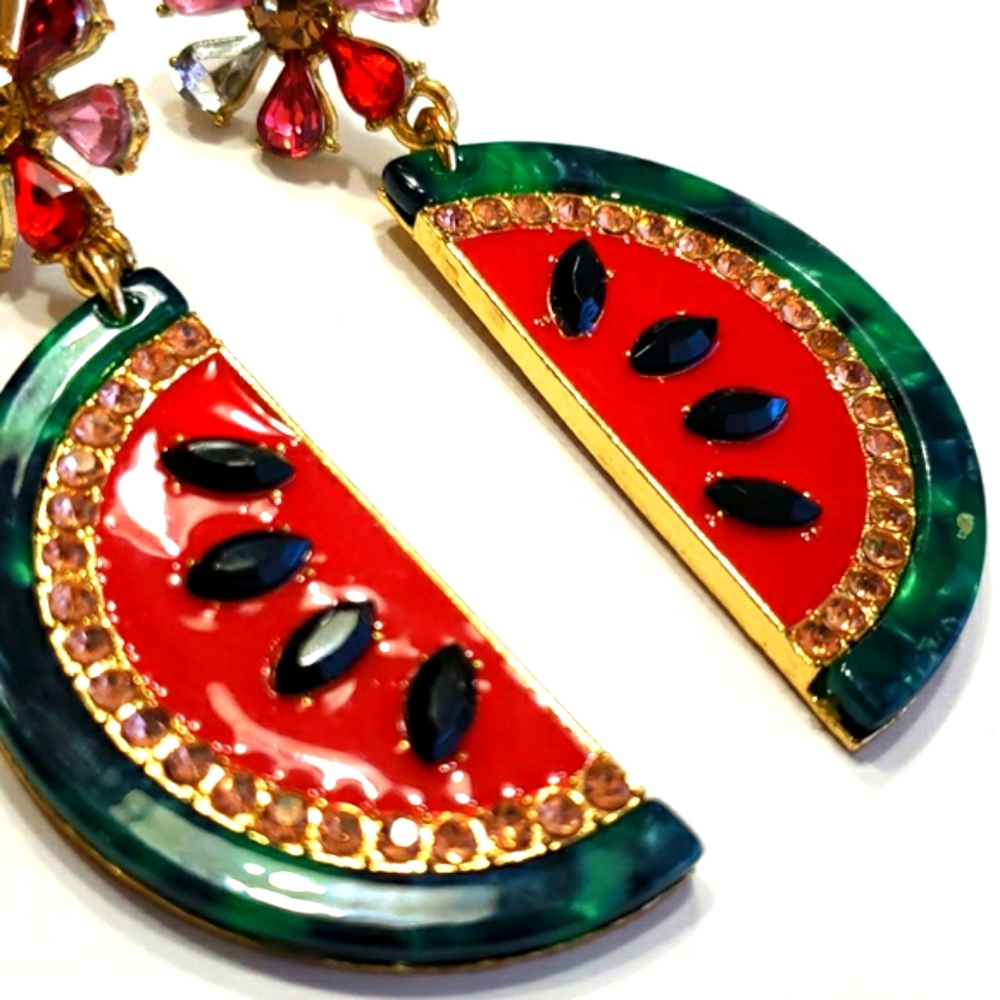 "Melon" Watermelon Fruit Earrings - Picture 8 of 14